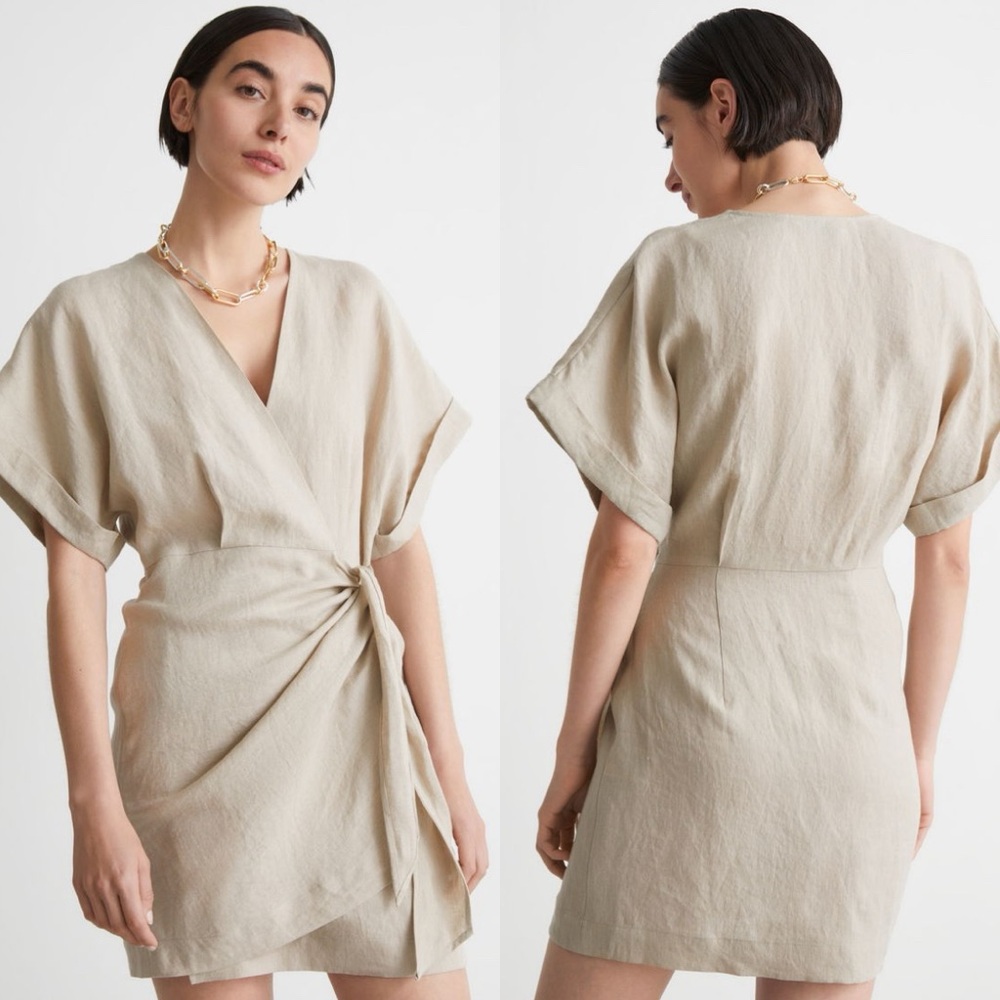 & OTHER STORIES Wrap Linen Short Sleeve Mini Dress